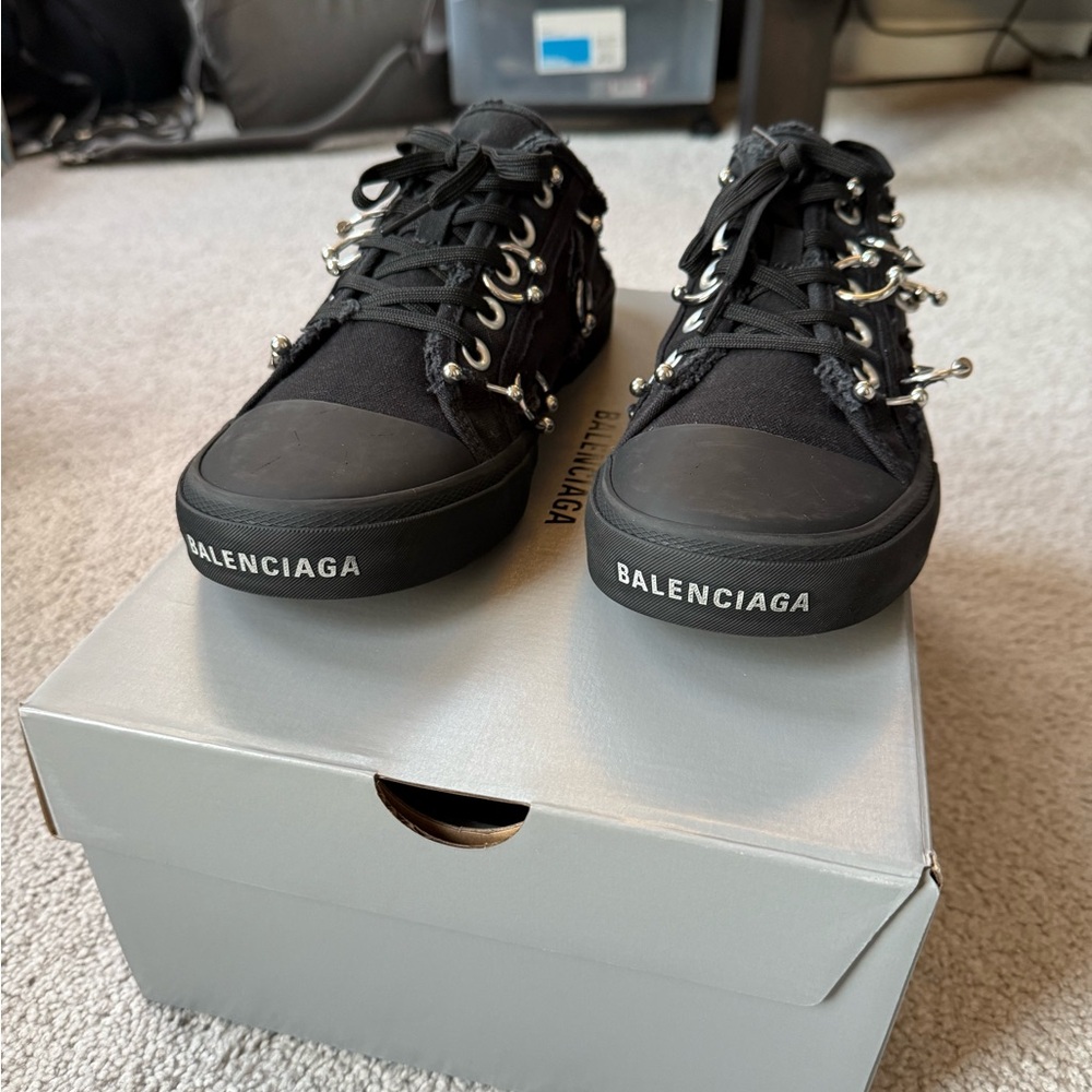 Balenciaga Black Canvas Sneakers with Silver Details